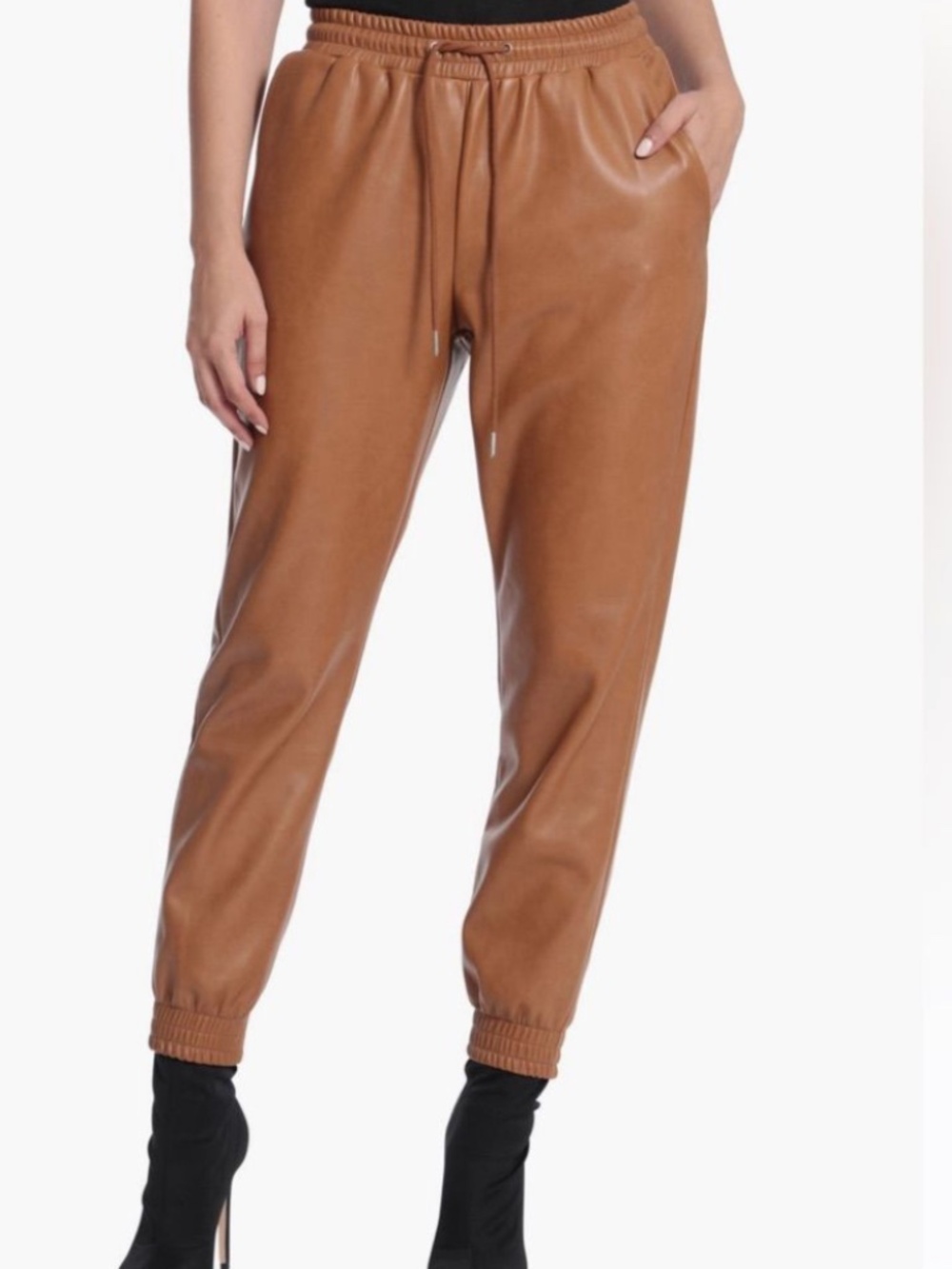 Bagatelle Tan Faux Leather Joggers